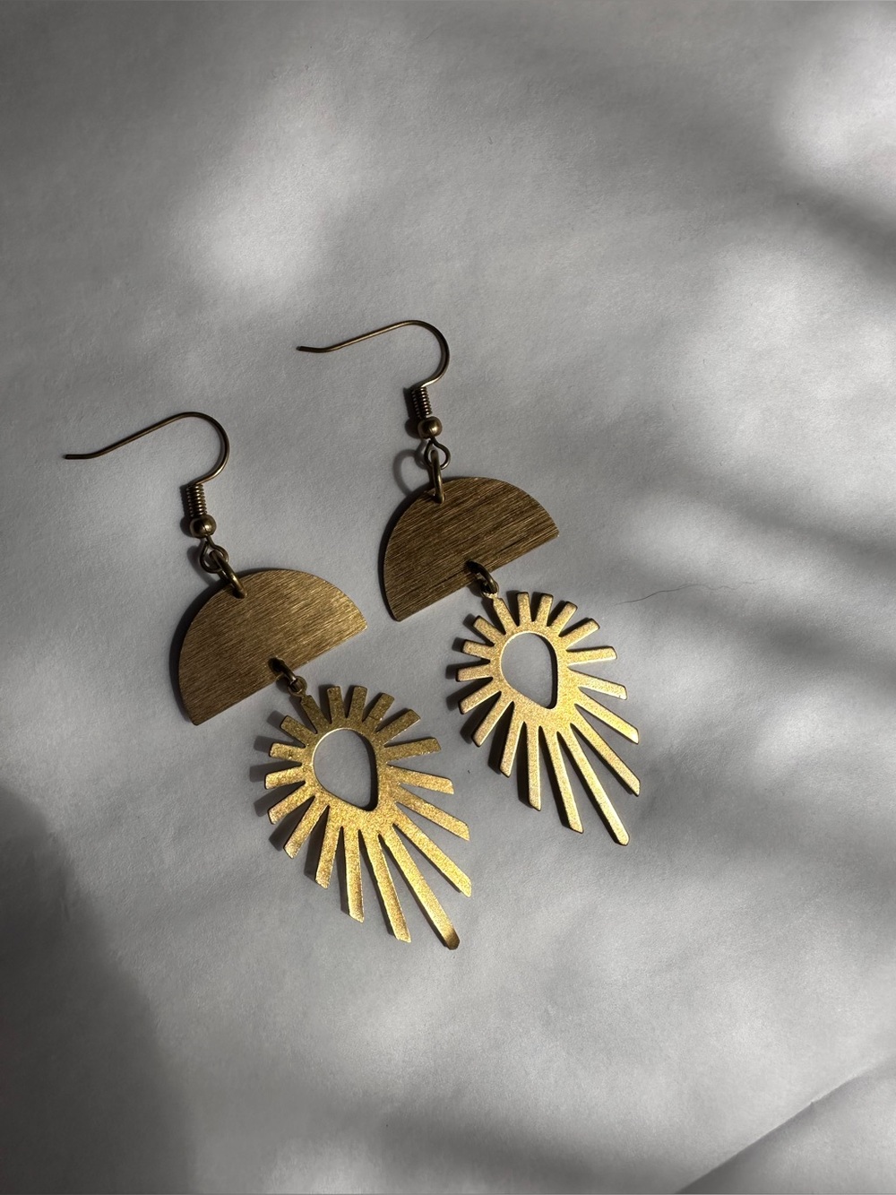 Handmade Unfinished Brass - Drop Earrings with Half-Moon Top